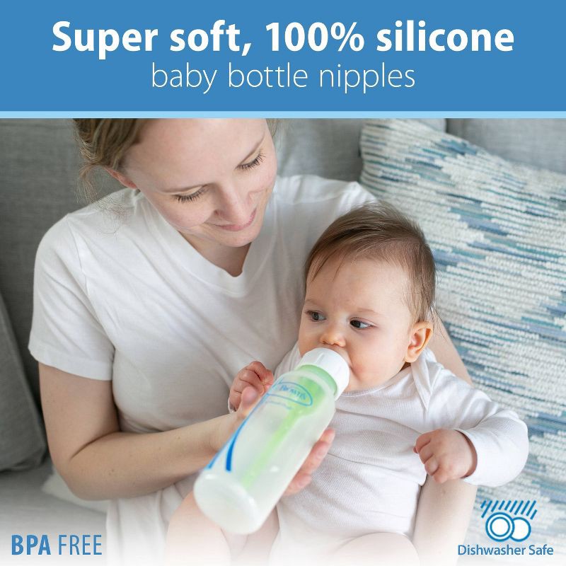 slide 8 of 12, Dr. Brown's Preemie Flow Narrow Baby Bottle Silicone Nipple - Slowest Flow - 2pk - 0m+, 2 ct