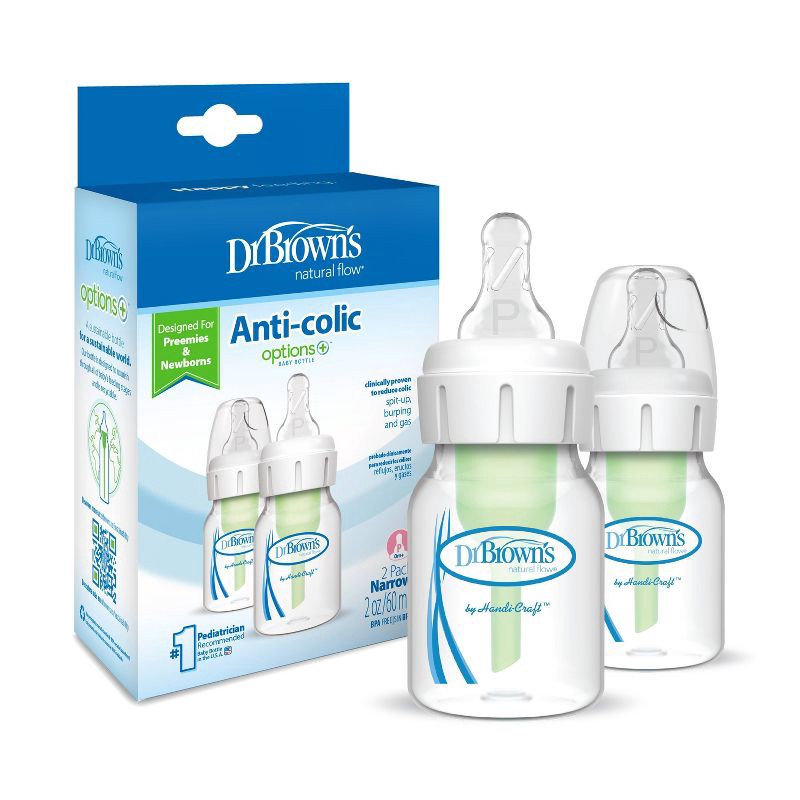 slide 8 of 13, Dr. Brown's 2oz Anti-Colic Options+ Narrow Baby Bottle with Preemie Flow Nipple - 0m+, 2 oz