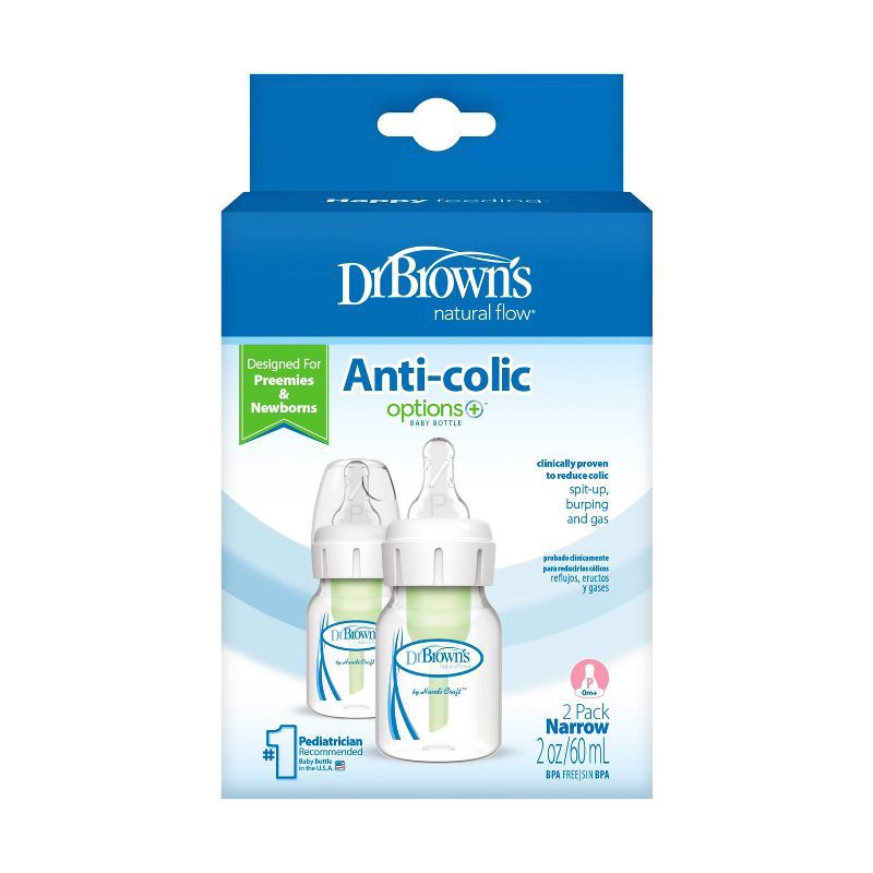 slide 13 of 13, Dr. Brown's 2oz Anti-Colic Options+ Narrow Baby Bottle with Preemie Flow Nipple - 0m+, 2 oz