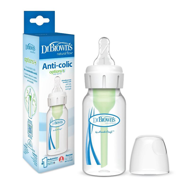 slide 3 of 16, Dr. Brown's 4oz Anti-Colic Options+ Narrow Baby Bottle with Level 1 Slow Flow Nipple - 0m+, 4 oz