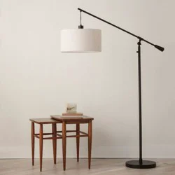 70"x16" Cantilever Drop Pendant Swing Arm Floor Lamp Brown - Threshold™: Adjustable, Metal Body, Linen Shade