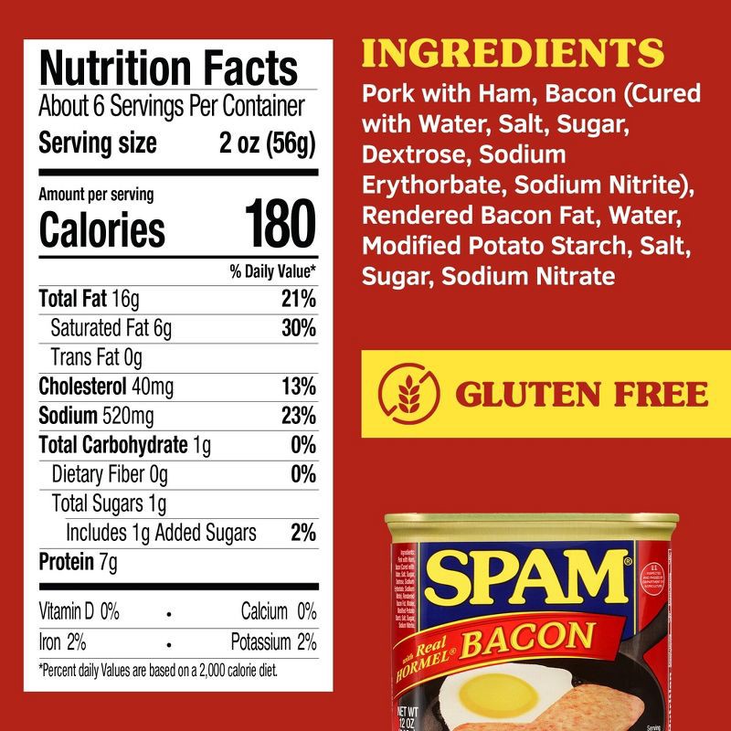 slide 7 of 10, SPAM with Bacon Lunch Meat - 12oz, 12 oz