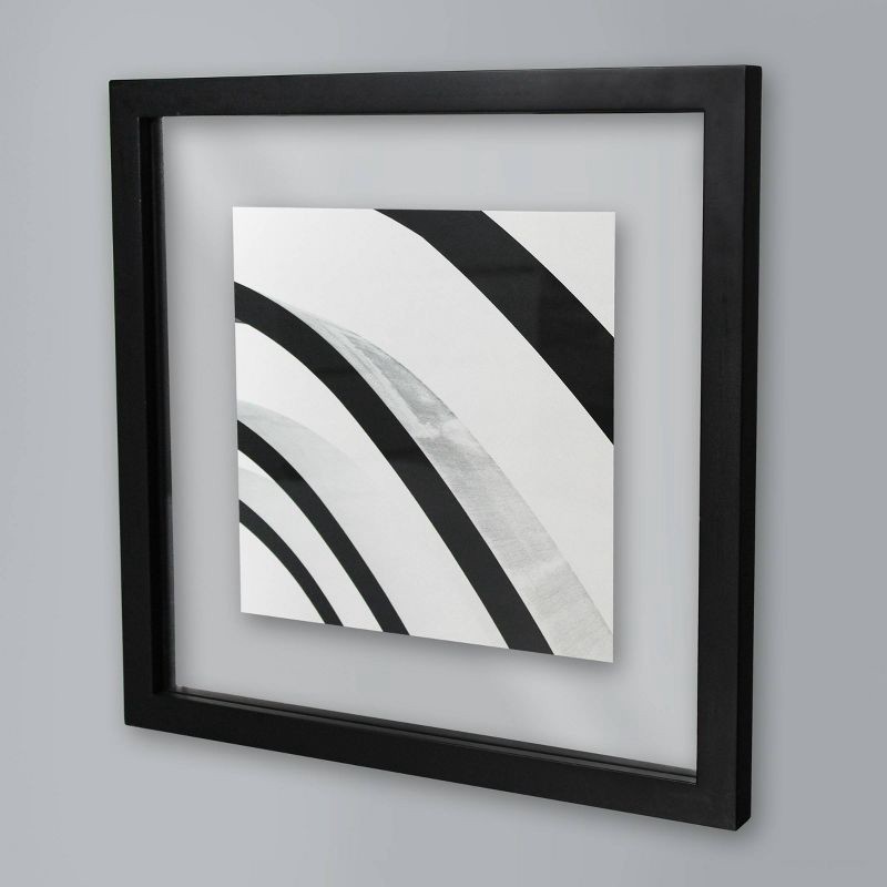 slide 2 of 5, 12" x 12" Matted to 8" x 8" Thin Gallery Float Frame Black - Threshold™: Modern Square Wall Display, MDF, Glass Glazing, 1 ct