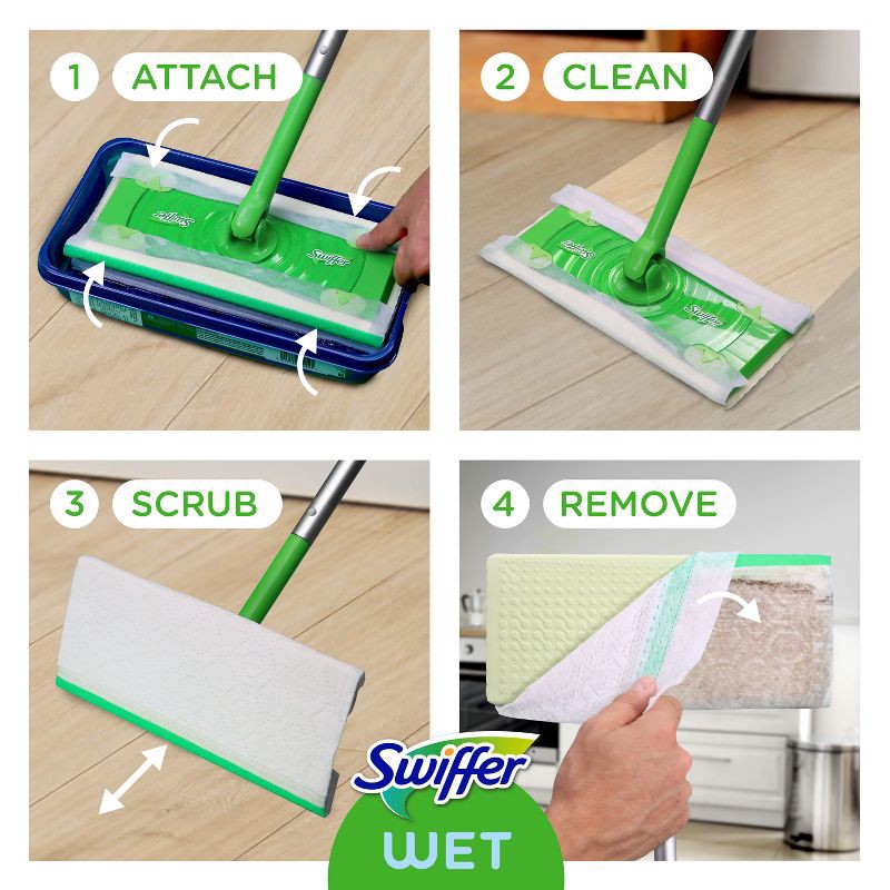 slide 4 of 9, Swiffer Sweeper 2-in-1 Dry + Wet Floor Mopping and Sweeping Kit 1 Sweeper, 7 Dry Cloths, 3 Wet Cloths, 1 ct