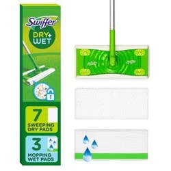 Swiffer Sweeper 2-in-1 Dry + Wet Floor Mopping and Sweeping Kit 1 Sweeper, 7 Dry Cloths, 3 Wet Cloths