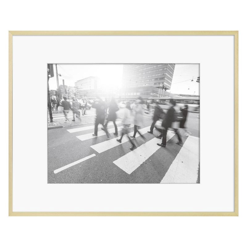 slide 1 of 2, 16.4" x 20.4" Matted to 11" x 14" Thin Metal Gallery Frame Brass - Threshold™: Modern Aluminum Wall Decor, 1 ct