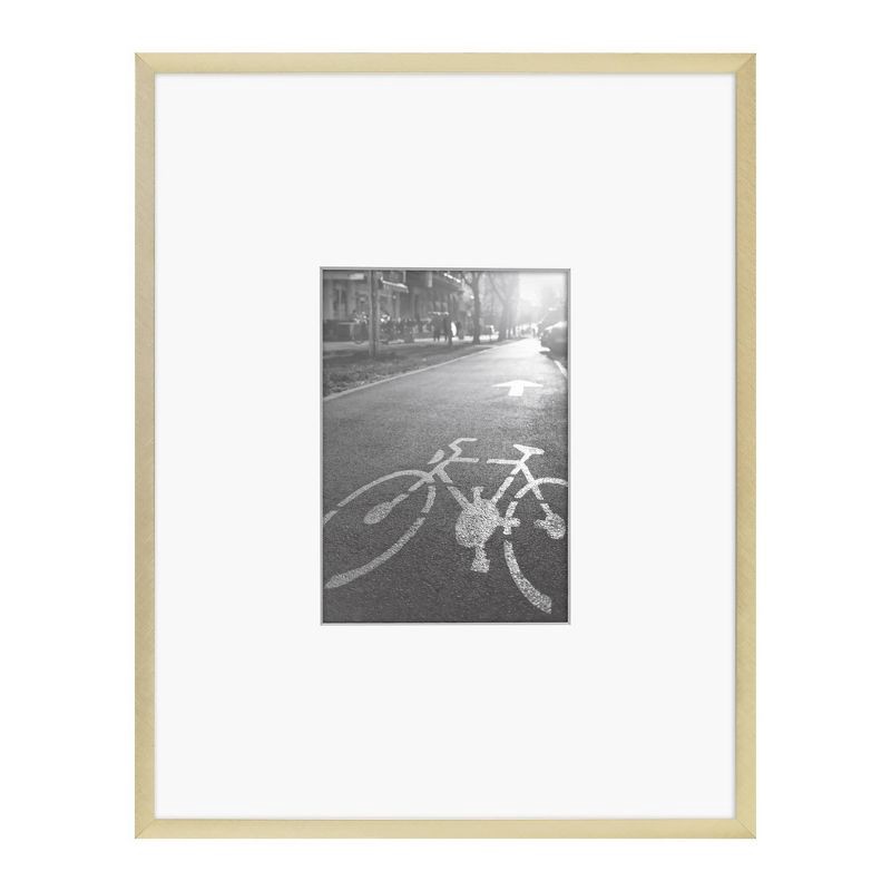 slide 1 of 3, 11.3" x 14.4" Matted to 5" x 7" Thin Metal Gallery Frame Brass - Threshold™, 1 ct