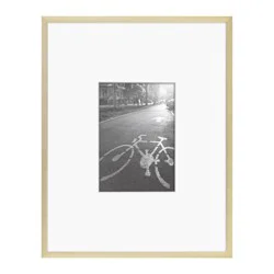 11.3" x 14.4" Matted to 5" x 7" Thin Metal Gallery Frame Brass - Threshold™: Aluminum, Sawtooth Back, Wall Display