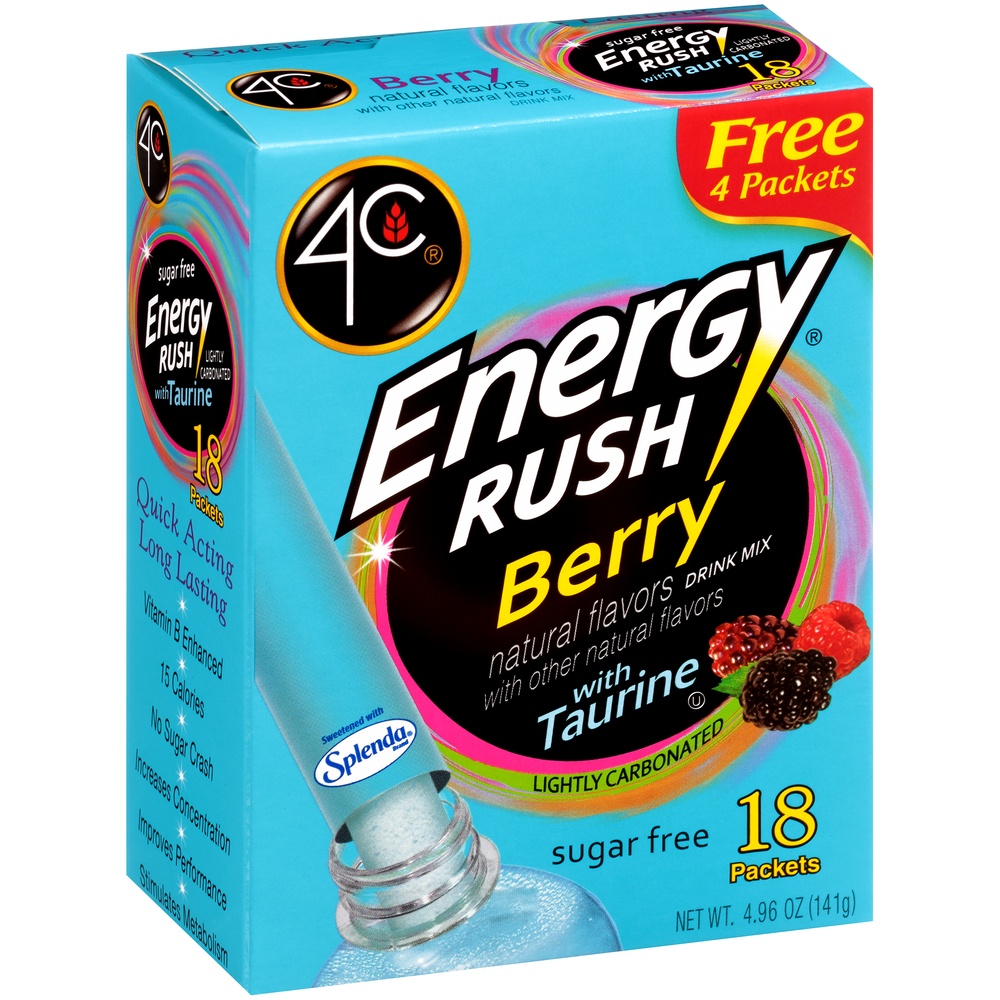 slide 2 of 8, 4C Totally Light 2 Go Berry Energy Rush with Taurine, 18 ct