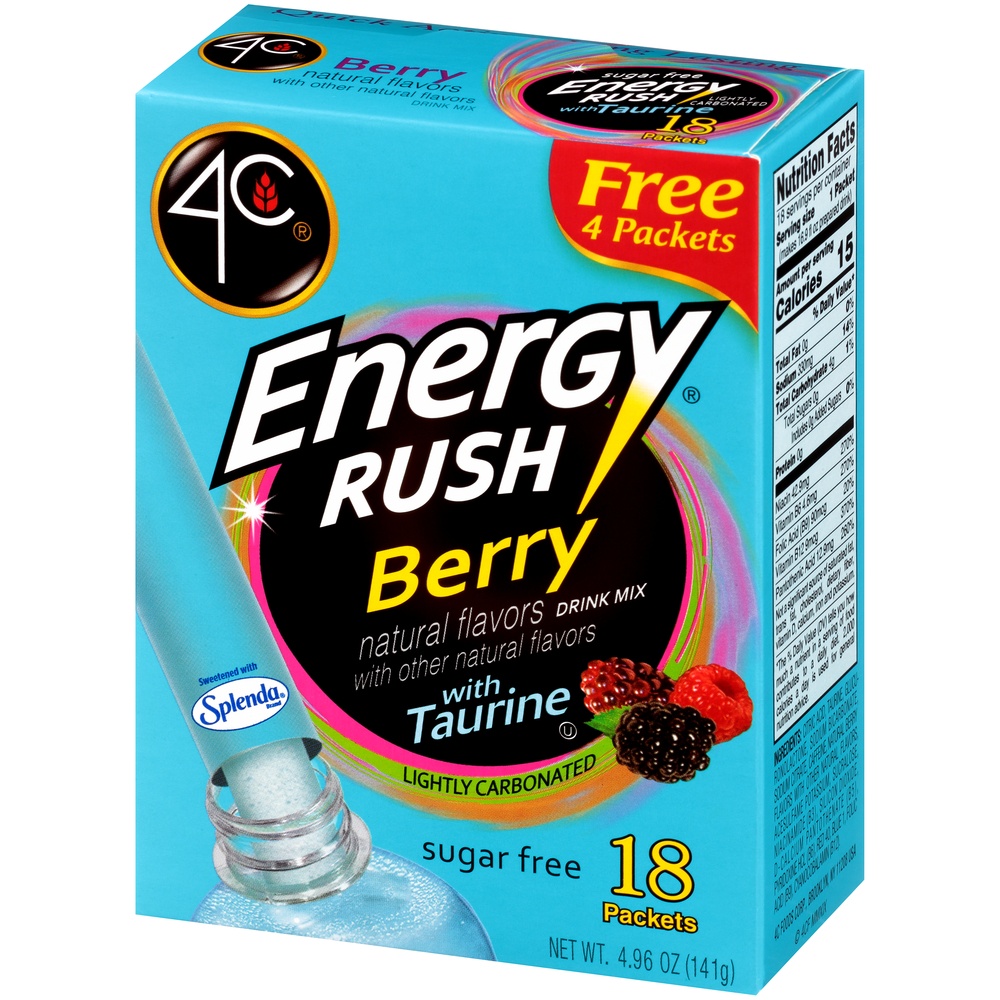 slide 3 of 8, 4C Totally Light 2 Go Berry Energy Rush with Taurine, 18 ct