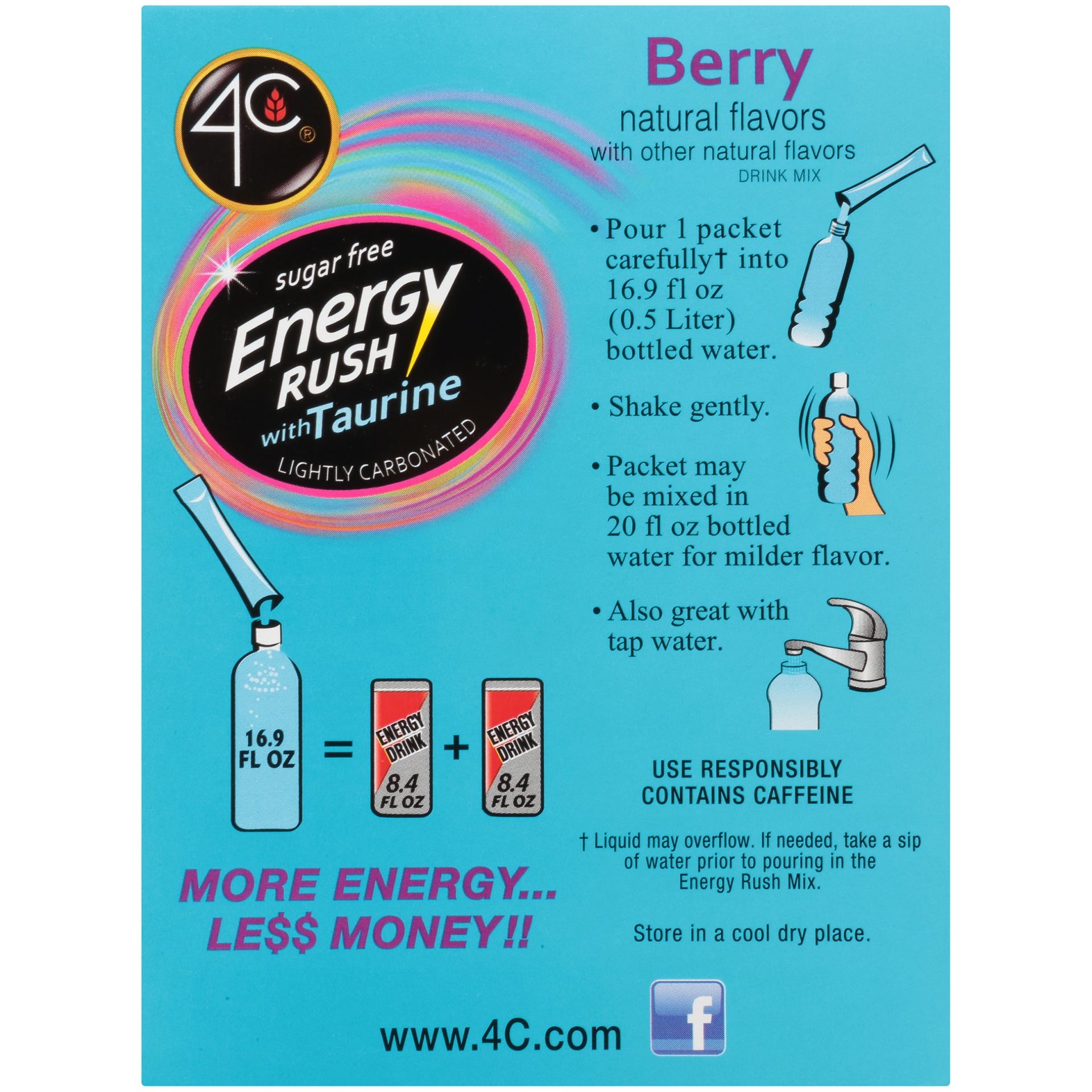 slide 6 of 8, 4C Totally Light 2 Go Berry Energy Rush with Taurine, 18 ct