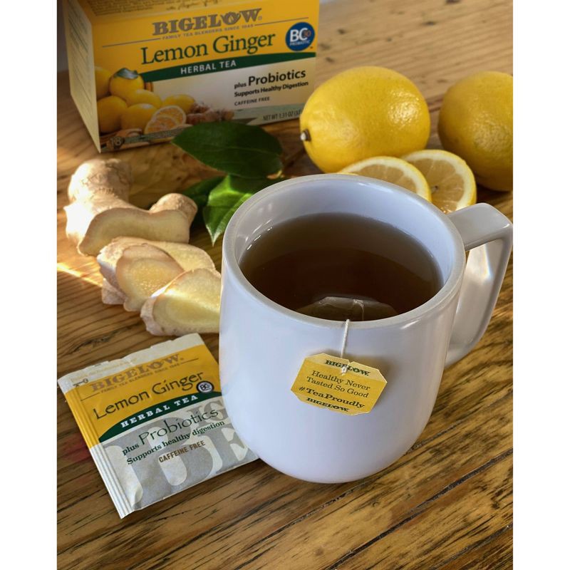 slide 2 of 11, Bigelow Lemon Ginger Plus Probiotics Herbal Tea Bags - 18ct, 18 ct