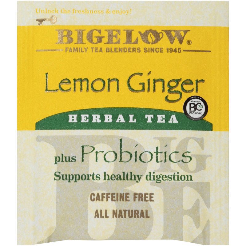 slide 3 of 8, Bigelow Lemon Ginger Plus Probiotics Herbal Tea Bags - 18ct, 18 ct
