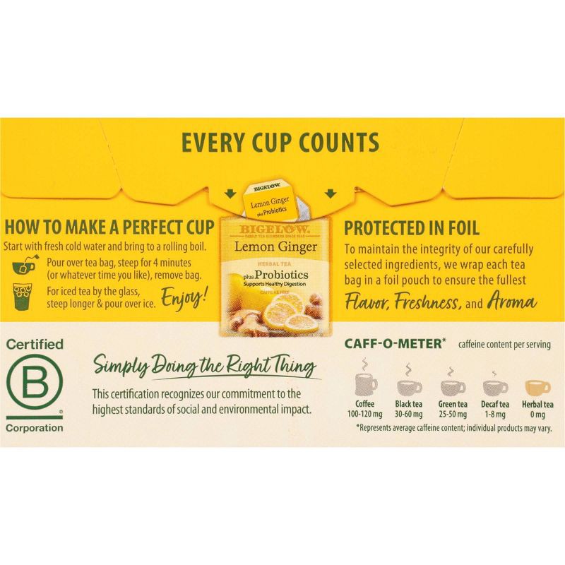 slide 5 of 8, Bigelow Lemon Ginger Plus Probiotics Herbal Tea Bags - 18ct, 18 ct
