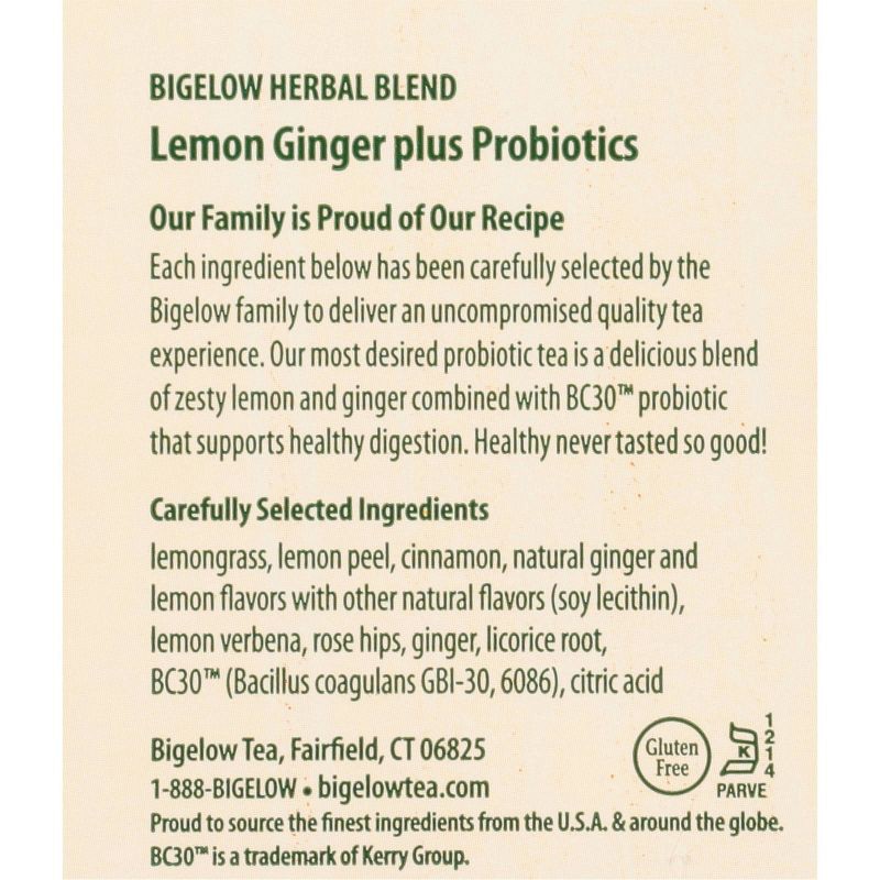 slide 6 of 11, Bigelow Lemon Ginger Plus Probiotics Herbal Tea Bags - 18ct, 18 ct