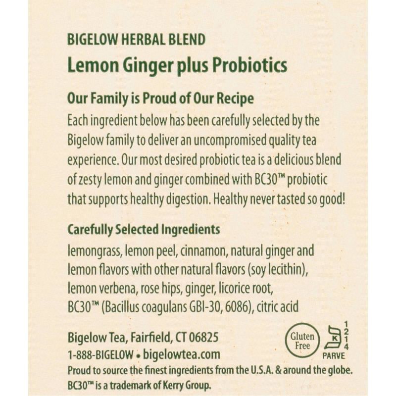 slide 6 of 8, Bigelow Lemon Ginger Plus Probiotics Herbal Tea Bags - 18ct, 18 ct