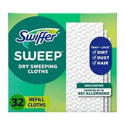 Swiffer Sweeper Unscented Multi Surface Dry Sweeping Pad Refill For Dusters Floor Mop - 32 Count