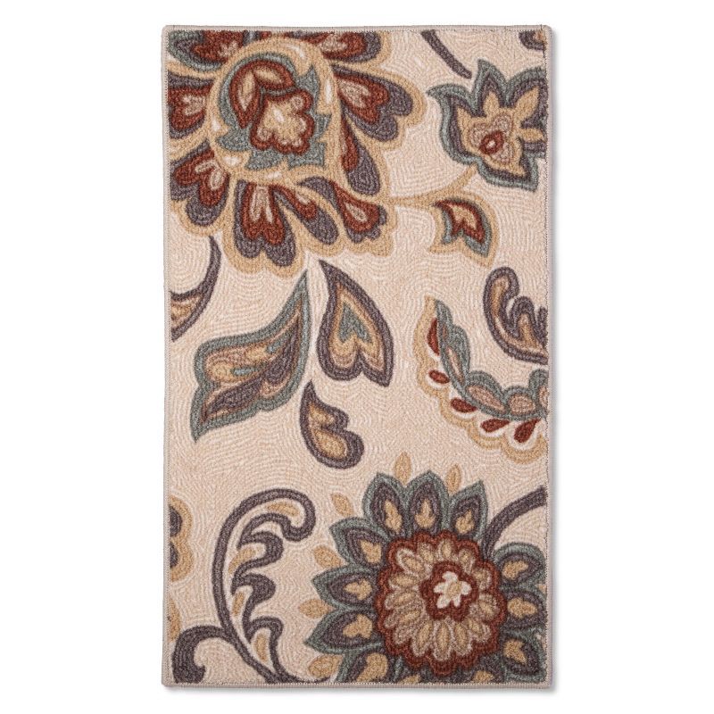 slide 1 of 2, Maples 1'8"x2'10" Washable Paisley Floral Accent Rug Tan: Skid-Resistant, Stain-Resistant, Indoor, Low Pile, 1 ct