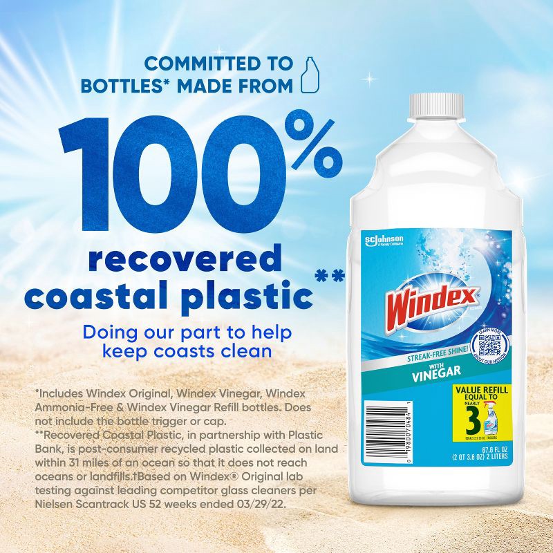slide 5 of 13, Windex Vinegar Glass Cleaner Refill Bottle - 67.6 fl oz, 67.6 fl oz