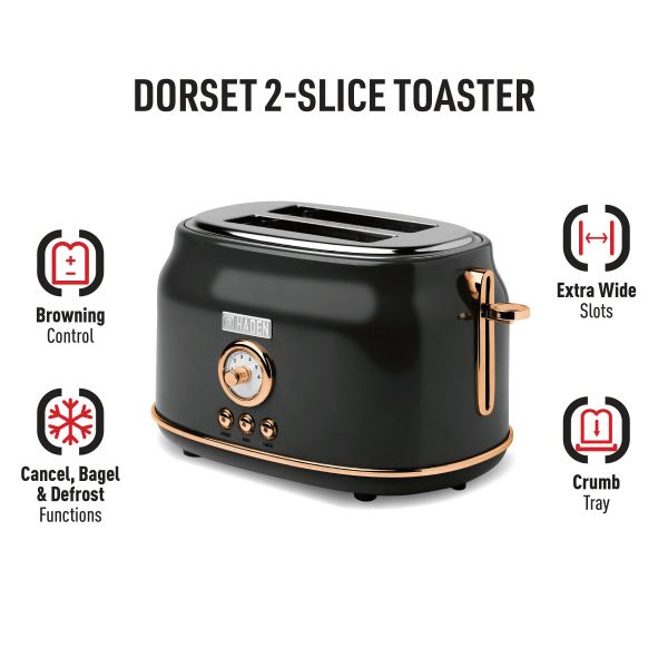 slide 7 of 29, Haden Dorset 2 Slice Toaster Black & Copper, 1 ct