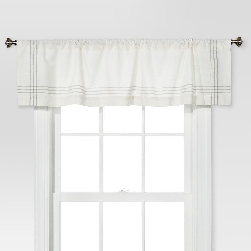 slide 1 of 1, 1pc 54"x15" Light Filtering Stripe Border Window Valance Cream/Gray - Threshold™, 1 ct