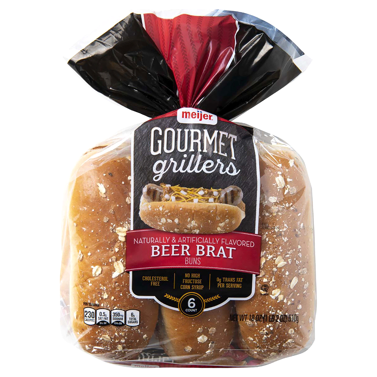 slide 1 of 1, Meijer Gourmet Griller Beer Brat Buns, 6 ct