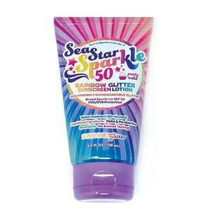 slide 1 of 1, Sunshine & Glitter Sea Star Sparkle Rainbow Party Cake Spf 50 Biodegradable Glitter Sunscreen, 3.4 oz