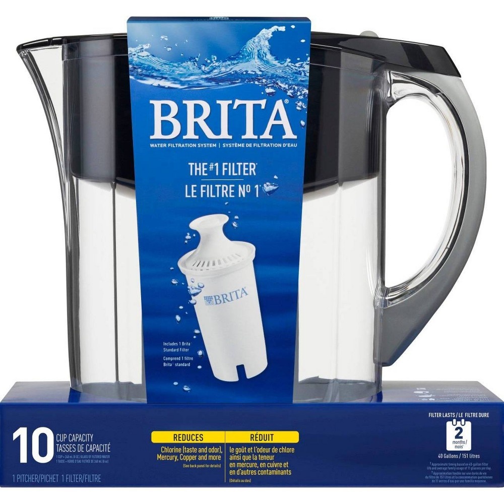 slide 7 of 8, Brita Water Filter 10-Cup Grand Water Pitcher Dispenser - Black, 1 ct