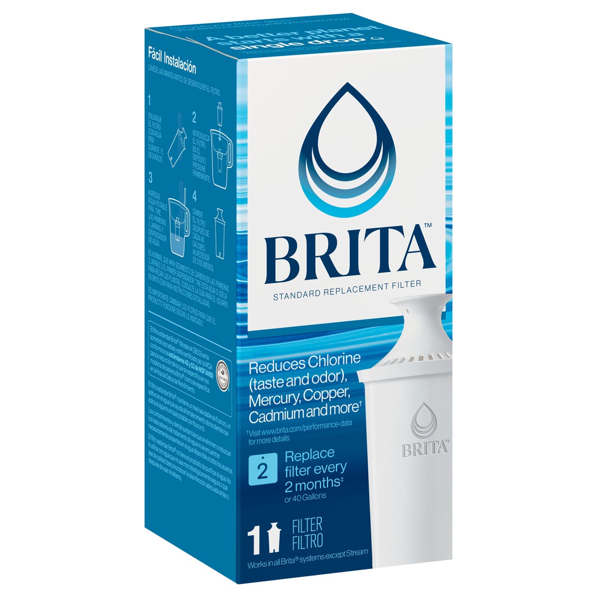 slide 5 of 8, Brita Standard Water Filter, Standard Replacement Filters for Pitchers and Dispensers, BPA Free, 1 Count, 1 ct