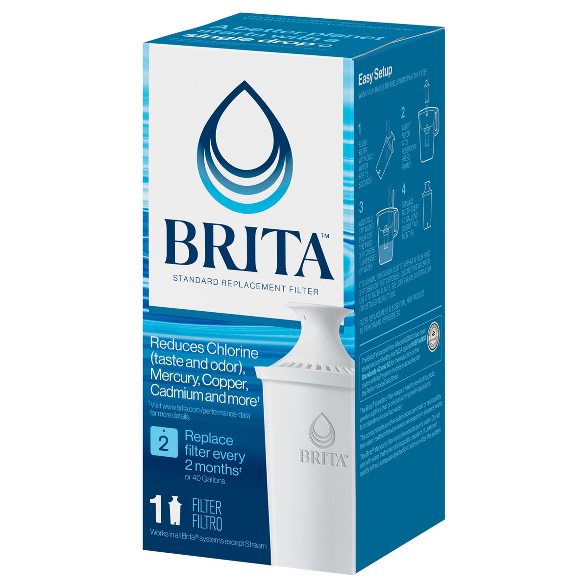 slide 2 of 8, Brita Standard Water Filter, Standard Replacement Filters for Pitchers and Dispensers, BPA Free, 1 Count, 1 ct