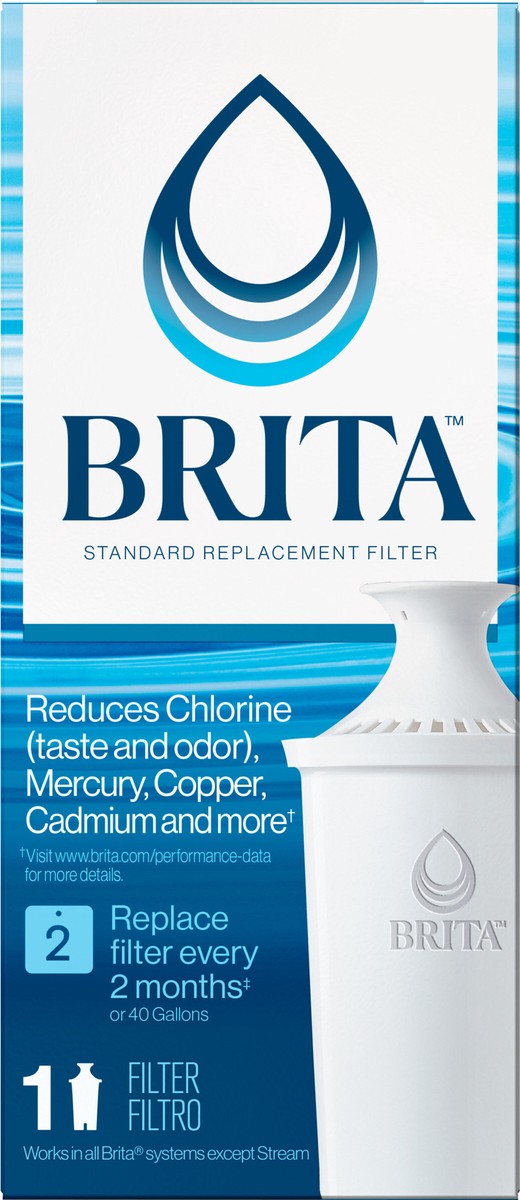 slide 8 of 8, Brita Standard Water Filter, Standard Replacement Filters for Pitchers and Dispensers, BPA Free, 1 Count, 1 ct