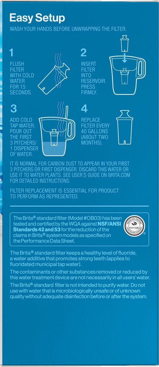slide 7 of 8, Brita Standard Water Filter, Standard Replacement Filters for Pitchers and Dispensers, BPA Free, 1 Count, 1 ct