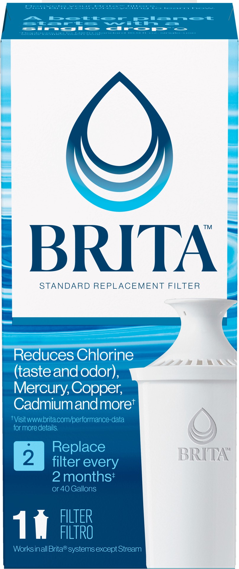 slide 1 of 8, Brita Standard Water Filter, Standard Replacement Filters for Pitchers and Dispensers, BPA Free, 1 Count, 1 ct