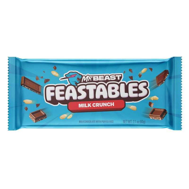 slide 1 of 4, Feastables MrBeast Candy Bar Milk Chocolate Crunch 60g, 60 gram