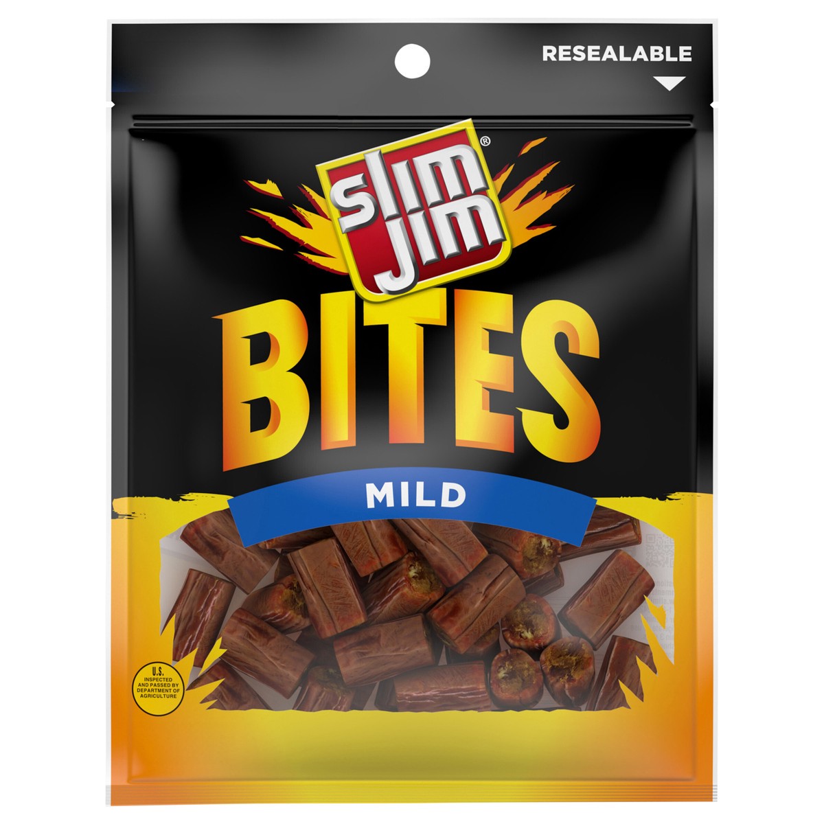 slide 1 of 9, Slim Jim Bites, Mild Bite-Sized Smoked Sausage Snacks, 3.75 oz., 1 ct