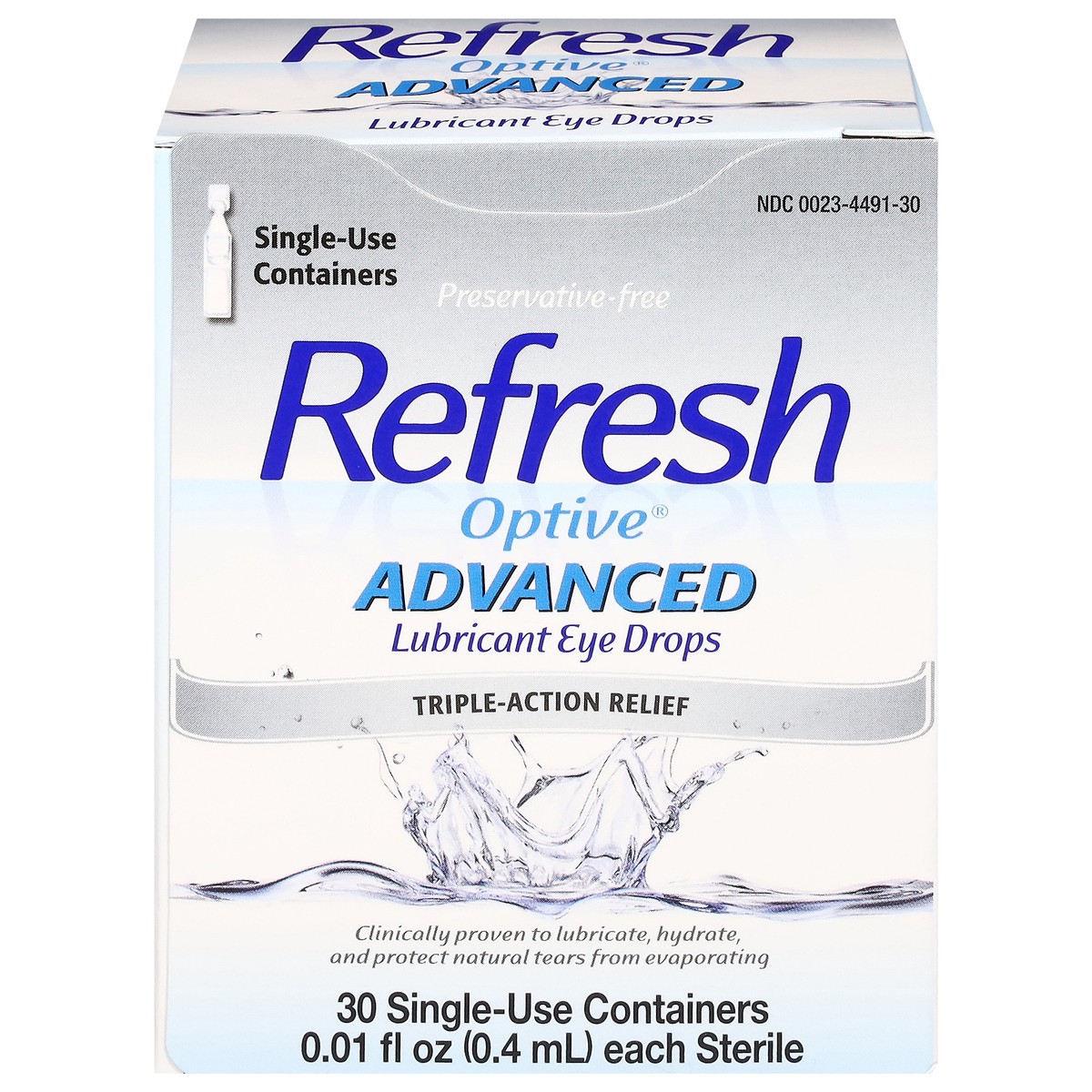 slide 1 of 6, Refresh Optive Advanced Lubricant Eye Drops 30 - 0.01 fl oz Containers, 0.40 mL