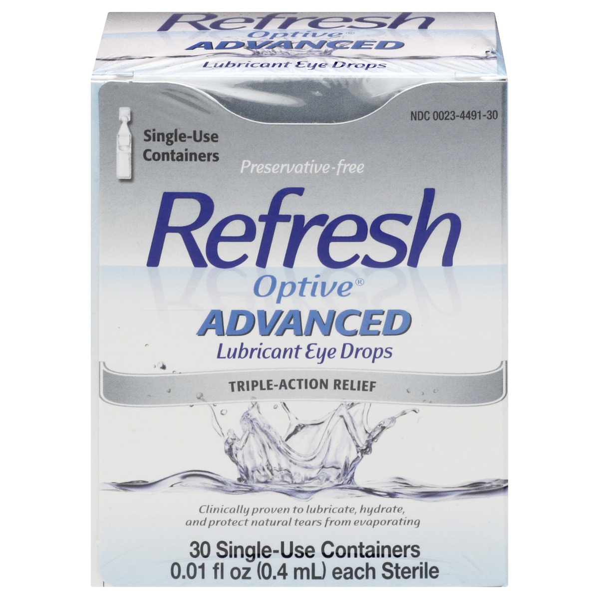 slide 1 of 6, Refresh Optive Advanced Preservative Free Lubricant Eye Drops - 30ct, 30 ct; 0.01 fl oz