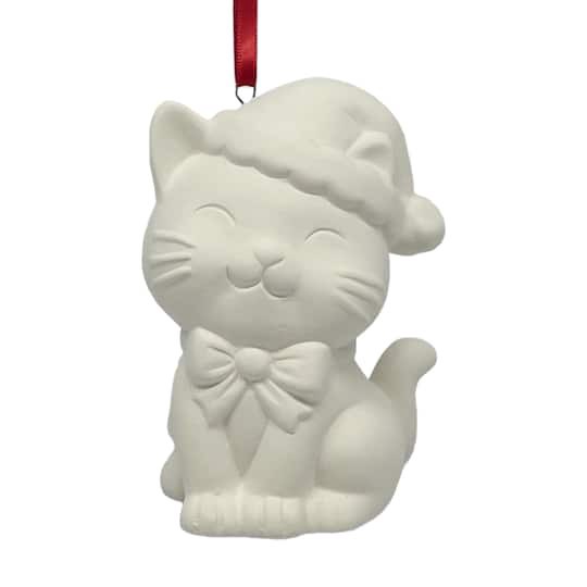 slide 1 of 7, 4" Smiling Cat Diy Ceramic Ornament By Make Market, 3 in x 2.4 in x 4 in