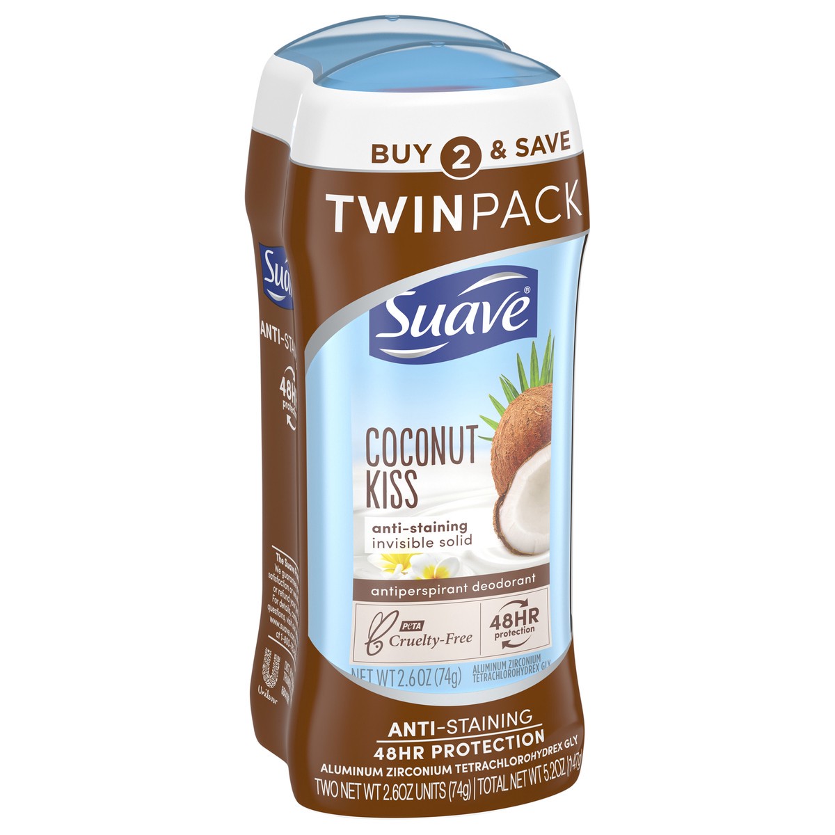 slide 2 of 5, Suave Deodorant Antiperspirant & Deodorant Stick Coconut Kiss, 2.6 oz, 2 Count , 2.6 oz