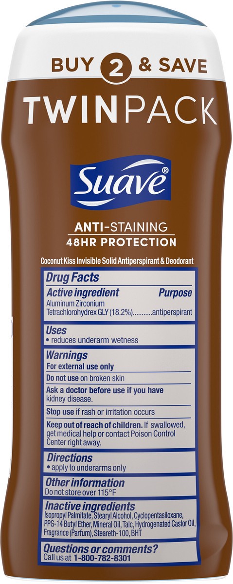 slide 5 of 5, Suave Deodorant Antiperspirant & Deodorant Stick Coconut Kiss, 2.6 oz, 2 Count , 2.6 oz