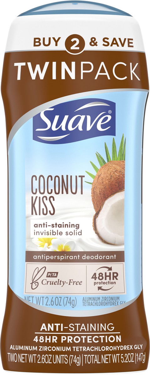 slide 4 of 5, Suave Deodorant Antiperspirant & Deodorant Stick Coconut Kiss, 2.6 oz, 2 Count , 2.6 oz