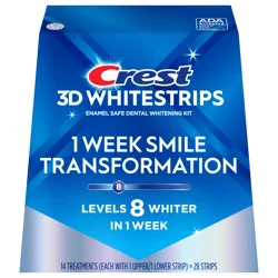 Crest 3DWhitestrips 1 Week Smile Transformation At-home Teeth Whitening Kit, 14 Treatments, 8 Levels Whiter