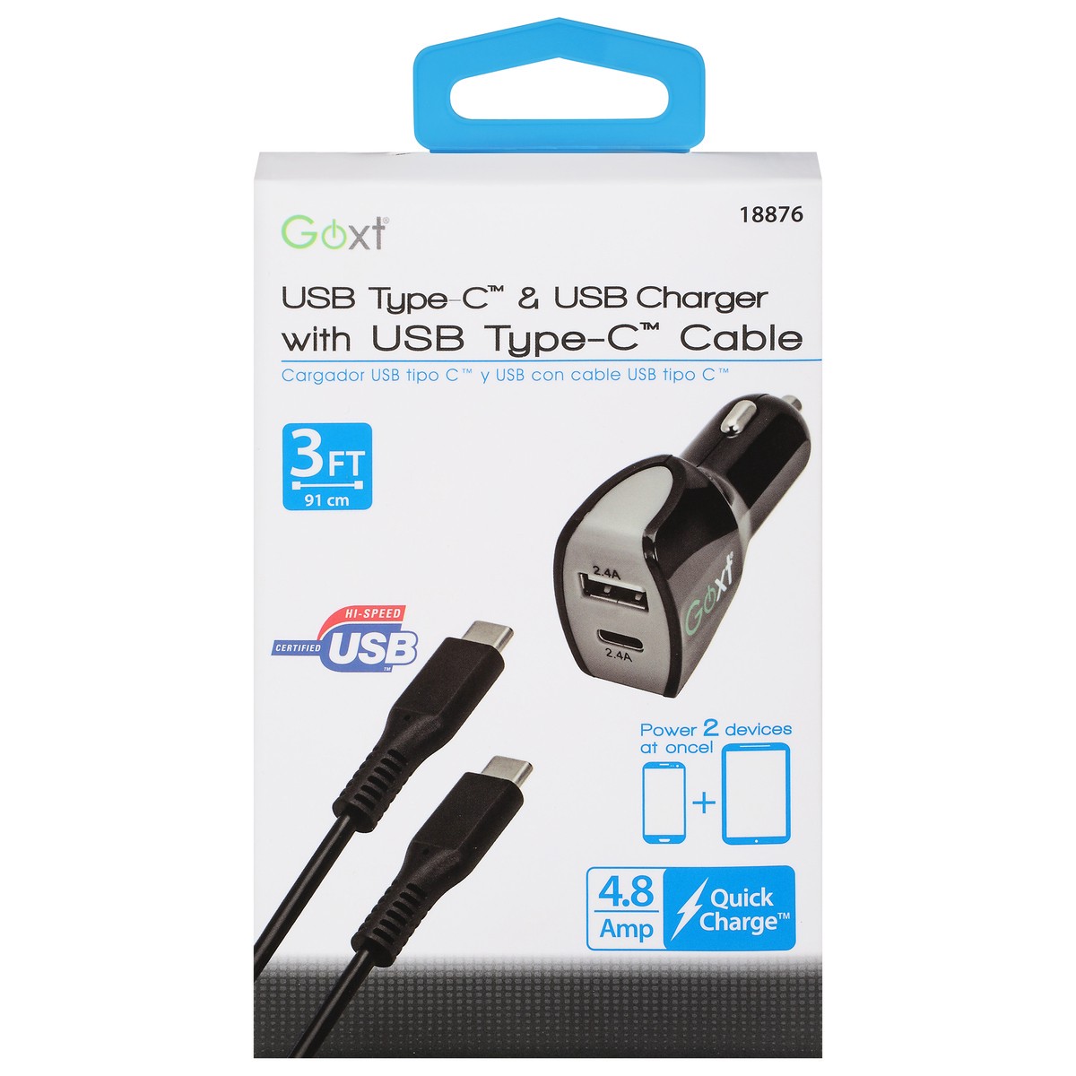 slide 10 of 11, Goxt 3 FT USB Type-C & USB Charger with USB Type-C Cable 1 ea, 1 ct