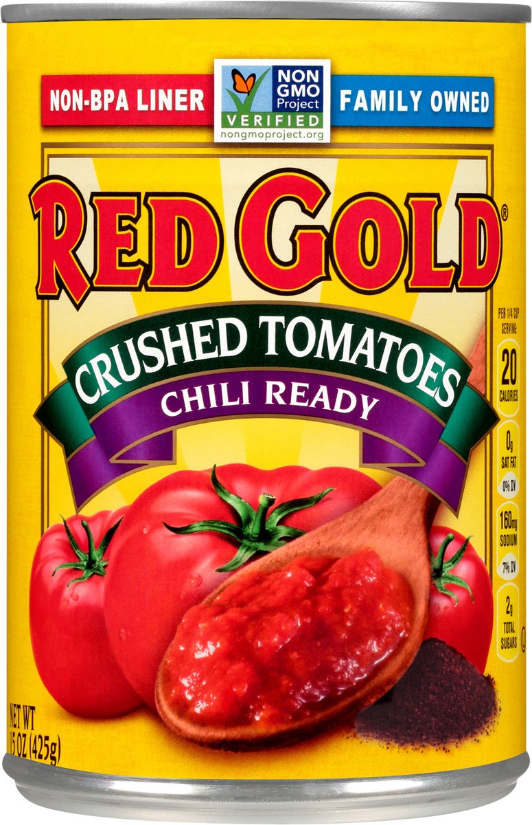 slide 4 of 7, Red Gold Chili Crushed Tomato, 15 oz