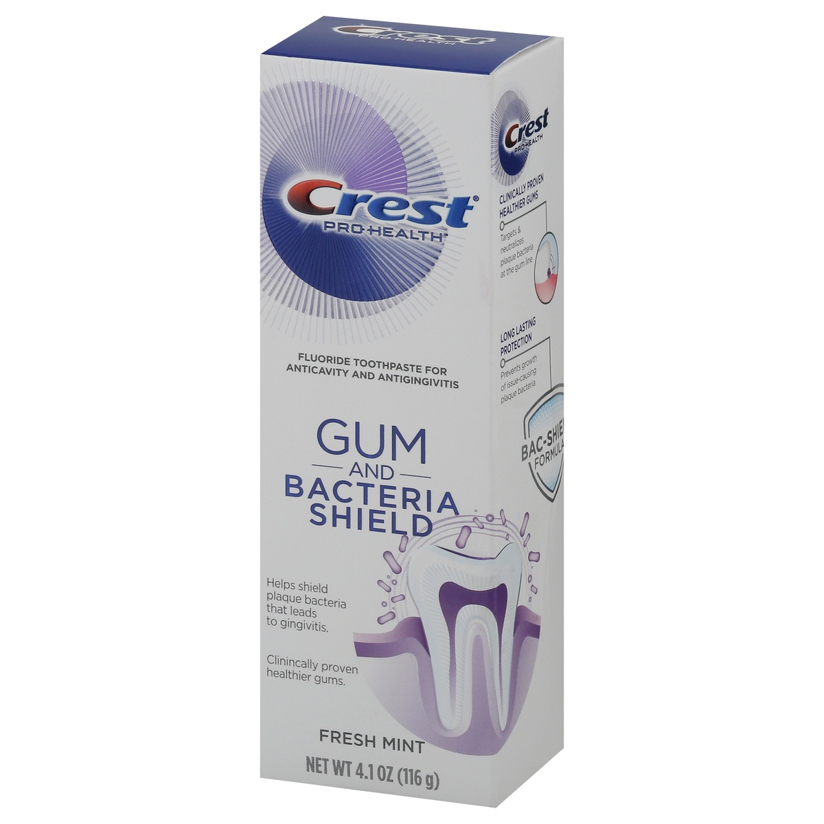 slide 3 of 10, Crest Gum & Bacteria Shield Toothpaste with Fluoride Fresh Mint, 4.1 oz