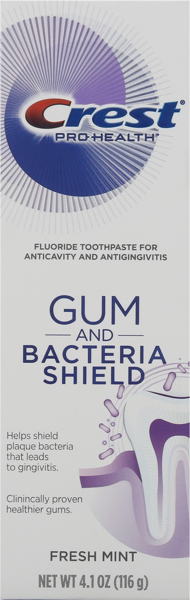 slide 8 of 10, Crest Gum & Bacteria Shield Toothpaste with Fluoride Fresh Mint, 4.1 oz