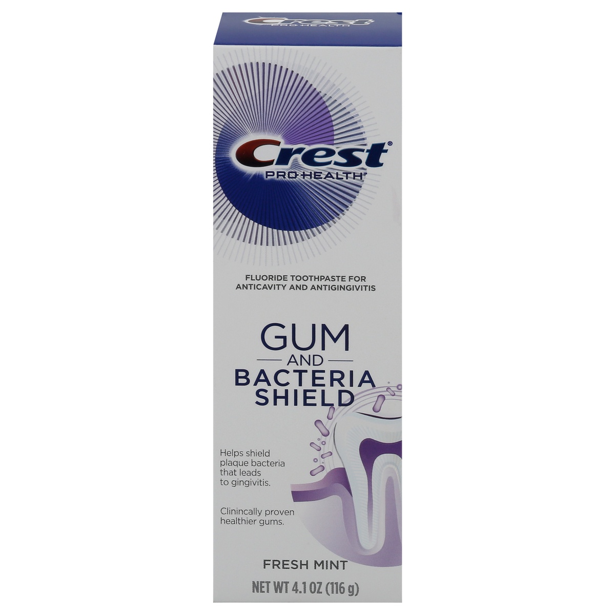 slide 1 of 10, Crest Gum & Bacteria Shield Toothpaste with Fluoride Fresh Mint, 4.1 oz