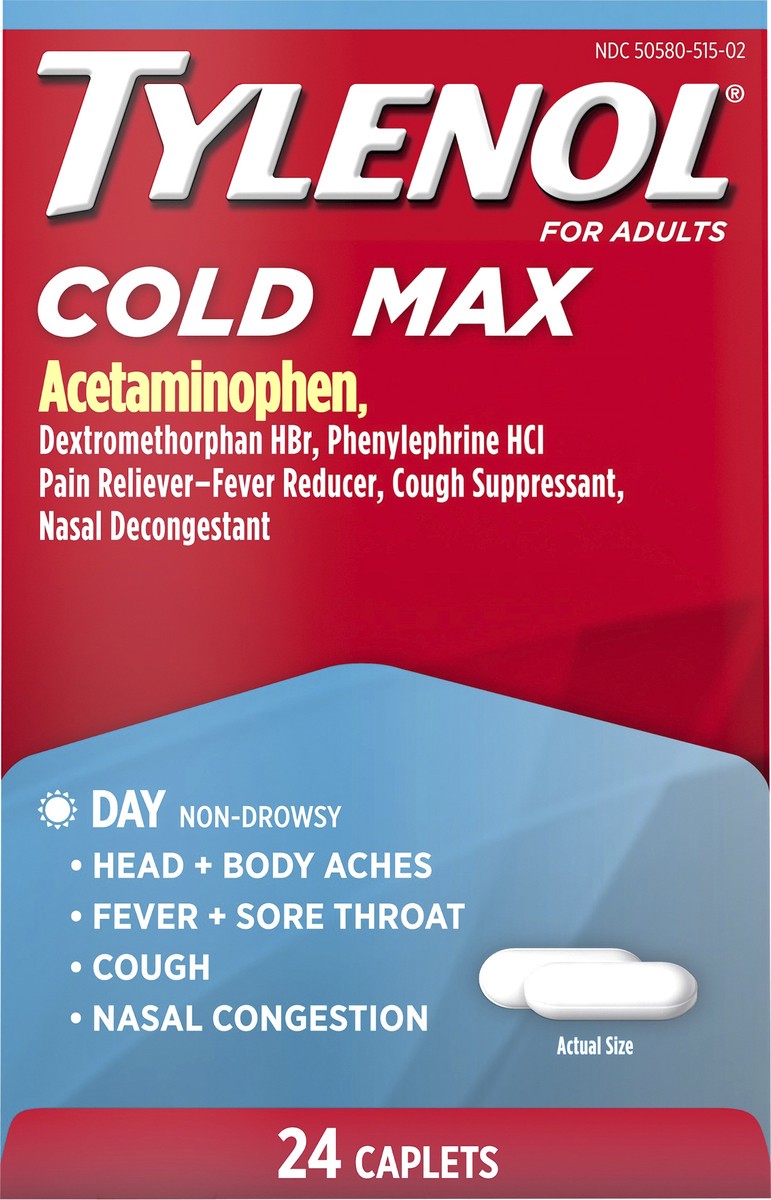 slide 6 of 8, Tylenol Cold Multi Symptom Caplets, 24 ct