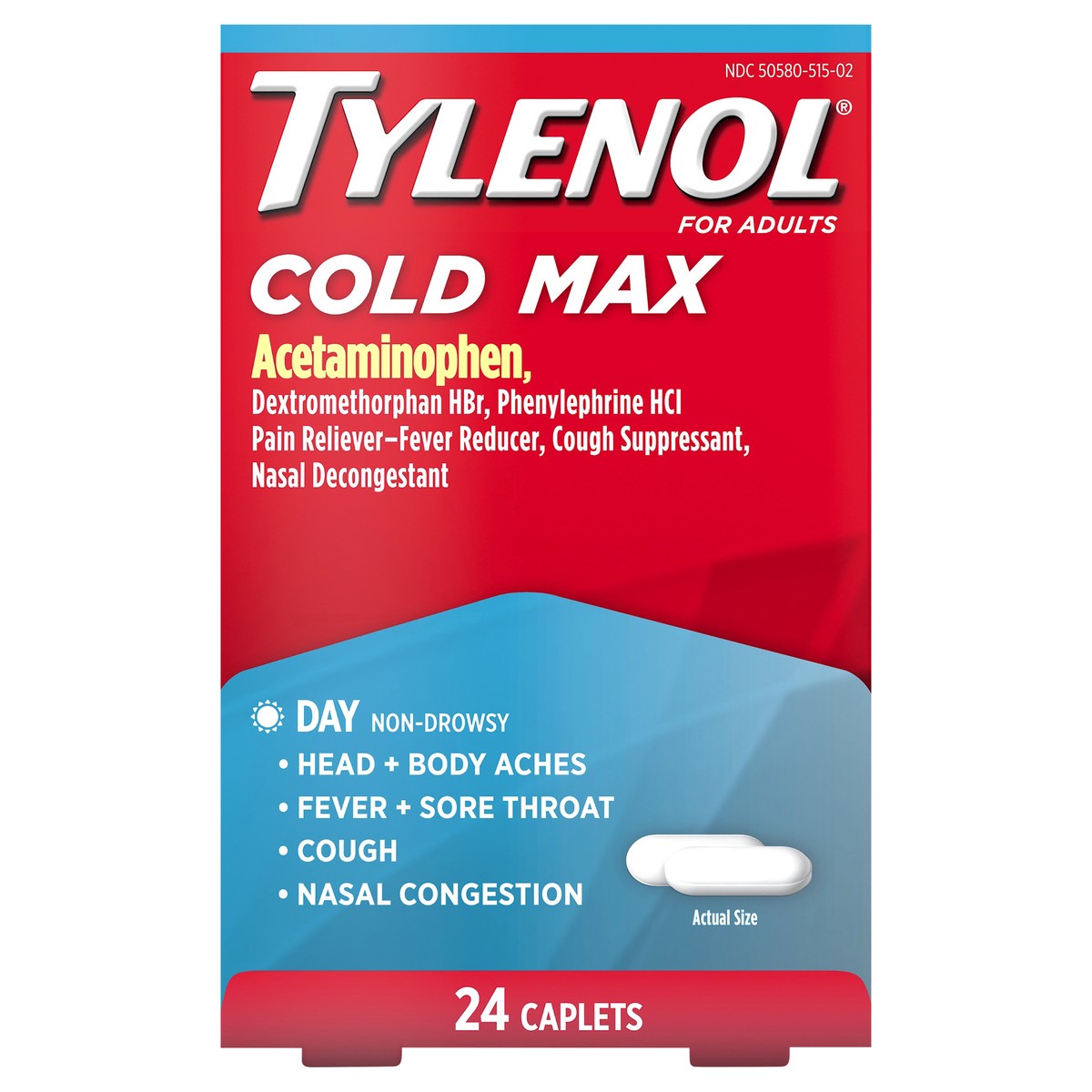 slide 1 of 8, Tylenol Cold Multi Symptom Caplets, 24 ct