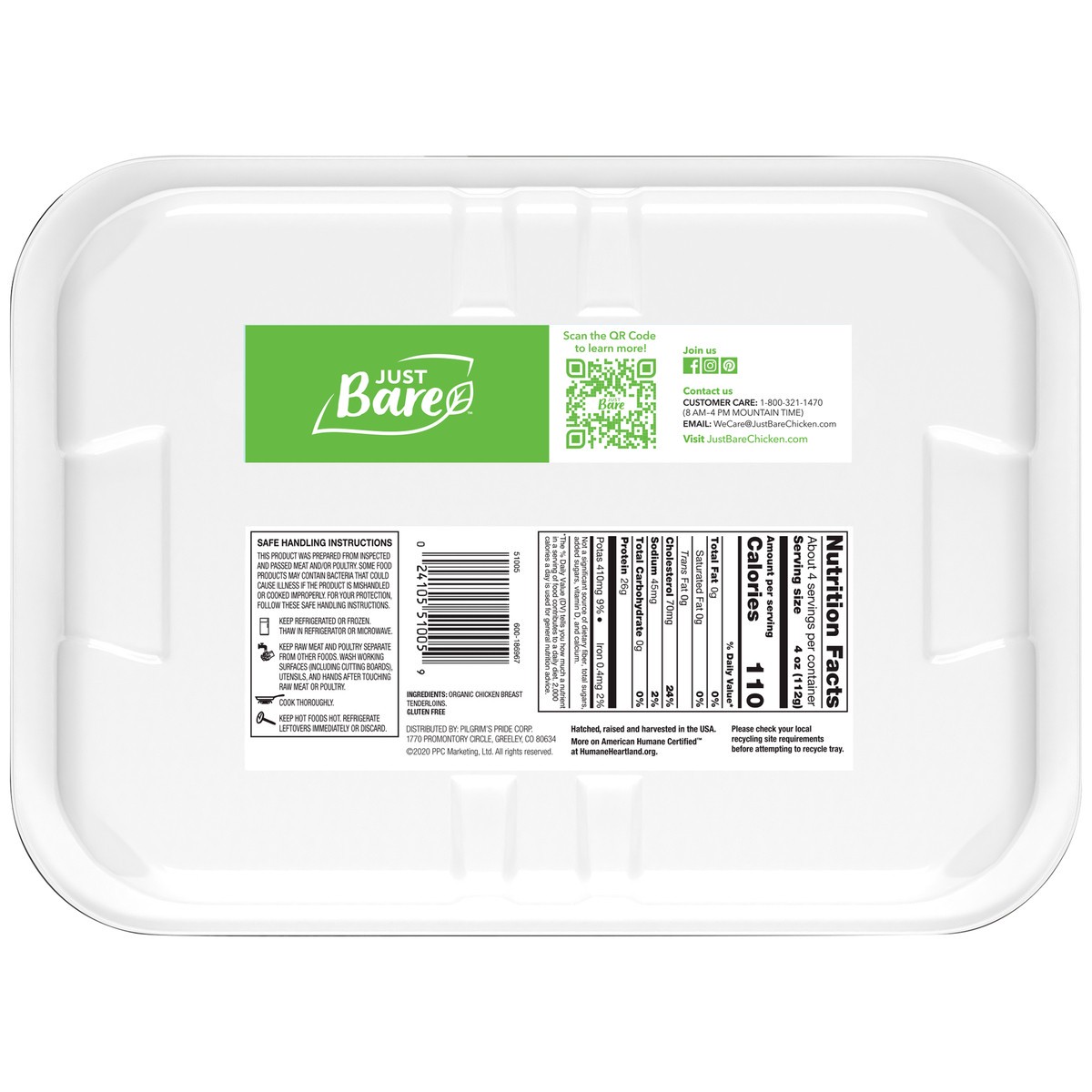 slide 6 of 6, Just Bare Brand Organic Boneless Skinless Chicken Tenderloins, 16 oz